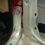 Before and after photographs of a damaged Hyundai Elantra that was repaired by Elite Paint & Body Shop
