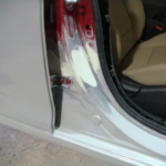 Before and after photographs of a damaged Hyundai Elantra that was repaired by Elite Paint & Body Shop