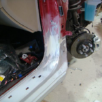 Before and after photographs of a damaged Hyundai Elantra that was repaired by Elite Paint & Body Shop