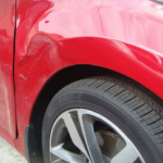 Before and after photographs of a damaged Hyundai Elantra that was repaired by Elite Paint & Body Shop