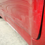 Before and after photographs of a damaged Hyundai Elantra that was repaired by Elite Paint & Body Shop