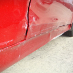 Before and after photographs of a damaged Hyundai Elantra that was repaired by Elite Paint & Body Shop