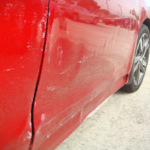 Before and after photographs of a damaged Hyundai Elantra that was repaired by Elite Paint & Body Shop