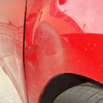 Before and after photographs of a damaged Hyundai Elantra that was repaired by Elite Paint & Body Shop
