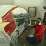 Before and after photographs of a damaged Hyundai Elantra that was repaired by Elite Paint & Body Shop