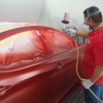 Before and after photographs of a damaged Hyundai Elantra that was repaired by Elite Paint & Body Shop