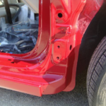 Before and after photographs of a damaged Hyundai Elantra that was repaired by Elite Paint & Body Shop