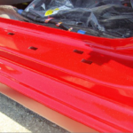 Before and after photographs of a damaged Hyundai Elantra that was repaired by Elite Paint & Body Shop