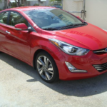 Before and after photographs of a damaged Hyundai Elantra that was repaired by Elite Paint & Body Shop