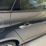 Before and after photographs of a damaged Audi A4 that was repaired by Elite Paint & Body Shop in West Palm Beach, FL.