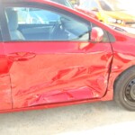 Before and after photographs of a damaged Red Toyota Corolla that was repaired by Elite Paint & Body Shop in West Palm Beach, Florida.