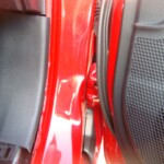Before and after photographs of a damaged Red Toyota Corolla that was repaired by Elite Paint & Body Shop in West Palm Beach, Florida.