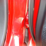 Before and after photographs of a damaged Red Toyota Corolla that was repaired by Elite Paint & Body Shop in West Palm Beach, Florida.