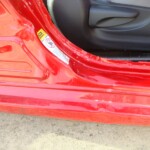 Before and after photographs of a damaged Red Toyota Corolla that was repaired by Elite Paint & Body Shop in West Palm Beach, Florida.