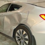 Before and after photographs of a damaged, silver, Honda Accord that was repaired by Elite Paint & Body Shop in West Palm Beach, FL.