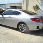Before and after photographs of a damaged, silver, Honda Accord that was repaired by Elite Paint & Body Shop in West Palm Beach, FL.