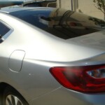 Before and after photographs of a damaged, silver, Honda Accord that was repaired by Elite Paint & Body Shop in West Palm Beach, FL.