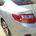 Before and after photographs of a damaged, silver, Honda Accord that was repaired by Elite Paint & Body Shop in West Palm Beach, FL.